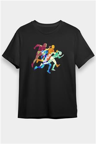 Atletizm - Athletics Baskılı Unisex Siyah Tişört - Tshirt
