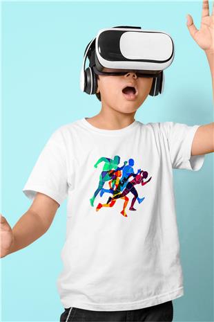 Atletizm Baskılı Unisex Beyaz Çocuk Tişört - Tshirt