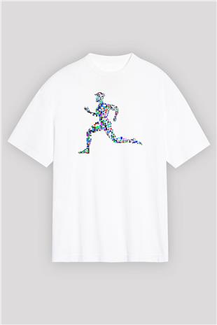 Atletizm Baskılı Unisex Beyaz Oversize Tişört - Tshirt