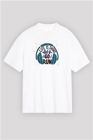Atletizm Baskılı Unisex Beyaz Oversize Tişört - Tshirt