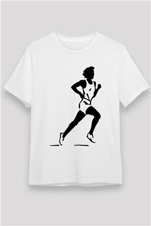 Atletizm Baskılı Unisex Beyaz Tişört - Tshirt