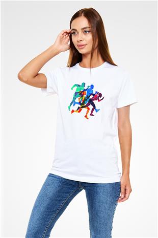 Atletizm Baskılı Unisex Beyaz Tişört - Tshirt