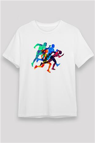 Atletizm Baskılı Unisex Beyaz Tişört - Tshirt