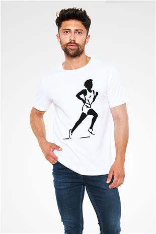 Atletizm Baskılı Unisex Beyaz Tişört - Tshirt
