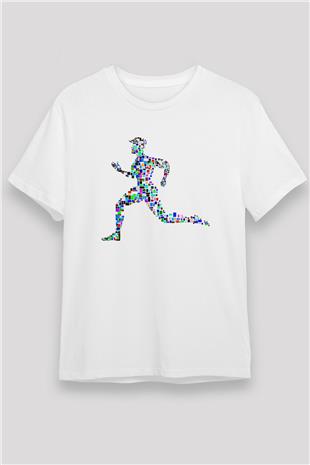 Atletizm Baskılı Unisex Beyaz Tişört - Tshirt