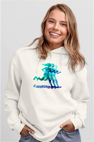 Atletizm Baskılı Unisex Ekru Hoodie