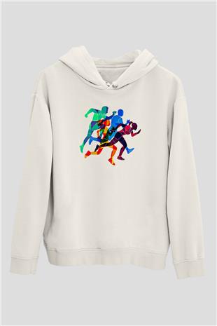 Atletizm Baskılı Unisex Ekru Hoodie