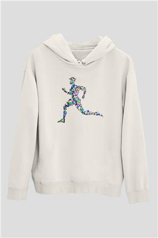 Atletizm Baskılı Unisex Ekru Hoodie