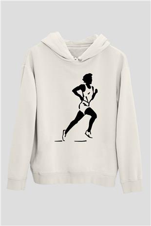 Atletizm Baskılı Unisex Ekru Hoodie