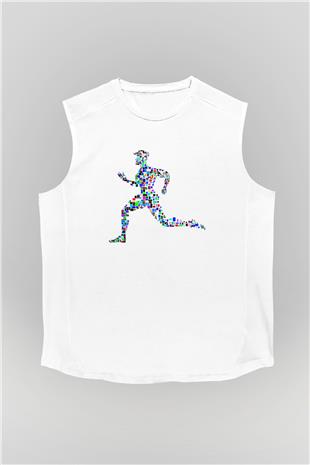 Atletizm Baskılı Unisex Kolsuz Beyaz Tişört