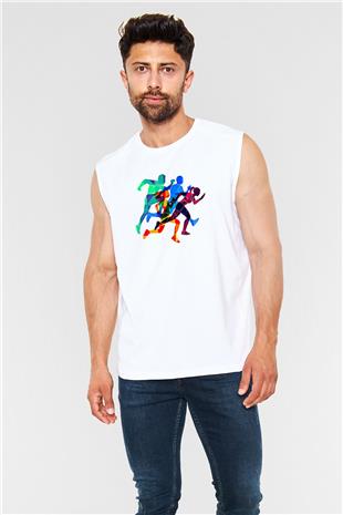 Atletizm Baskılı Unisex Kolsuz Beyaz Tişört