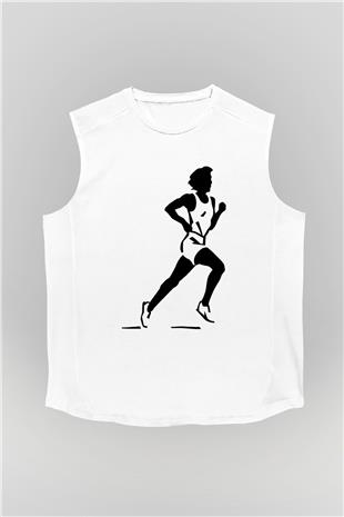 Atletizm Baskılı Unisex Kolsuz Beyaz Tişört