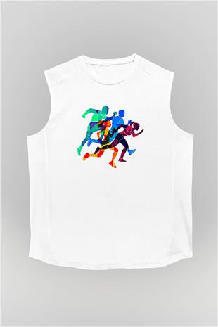 Atletizm Baskılı Unisex Kolsuz Beyaz Tişört