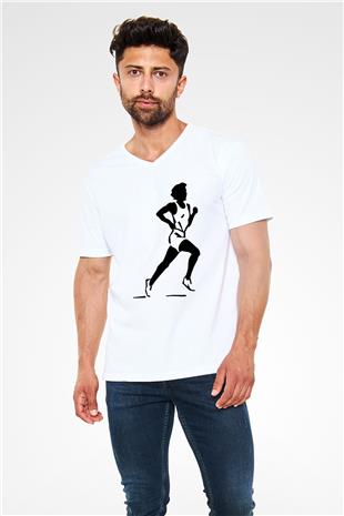 Atletizm Baskılı Unisex V Yaka Tişört - Tshirt