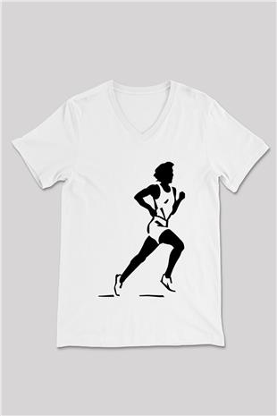Atletizm Baskılı Unisex V Yaka Tişört - Tshirt