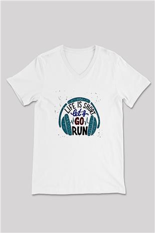 Atletizm Baskılı Unisex V Yaka Tişört - Tshirt