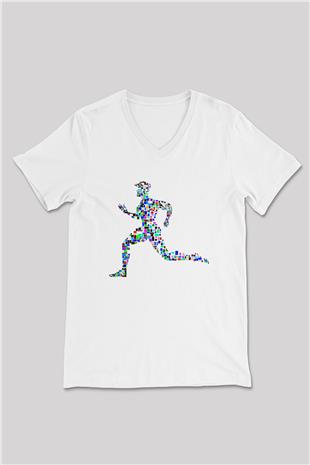 Atletizm Baskılı Unisex V Yaka Tişört - Tshirt