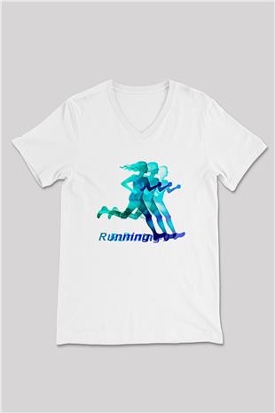 Atletizm Baskılı Unisex V Yaka Tişört - Tshirt