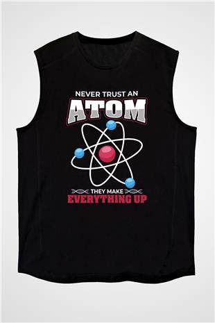 Atom Baskılı Unisex Kolsuz Siyah Tişört - Tshirt