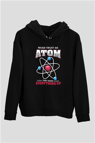 Atom Baskılı Unisex Siyah Hoodie