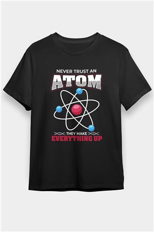 Atom Baskılı Unisex Siyah Tişört - Tshirt