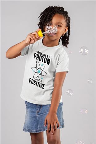 Atom Proton Baskılı Unisex Beyaz Çocuk Tişörtü - Tshirt