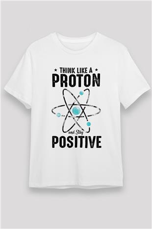 Atom Proton Baskılı Unisex Beyaz Tişört - Tshirt