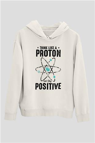 Atom Proton Baskılı Unisex Ekru Hoodie