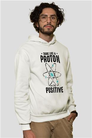 Atom Proton Baskılı Unisex Ekru Hoodie