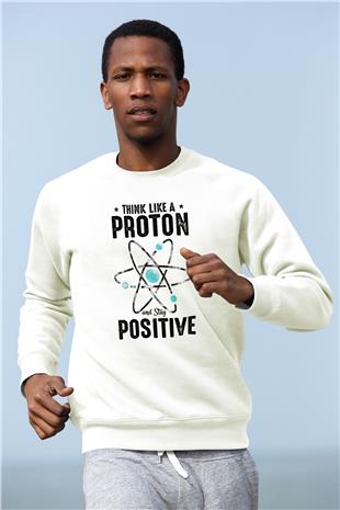 Atom Proton Baskılı Unisex Ekru Sweatshirt