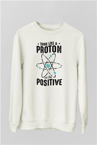 Atom Proton Baskılı Unisex Ekru Sweatshirt
