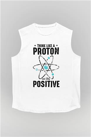 Atom Proton Baskılı Unisex Kolsuz Beyaz Tişört - Tshirt