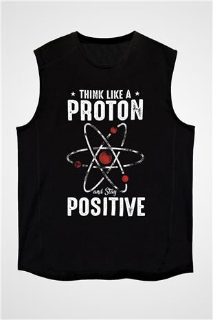 Atom Proton Baskılı Unisex Kolsuz Siyah Tişört - Tshirt