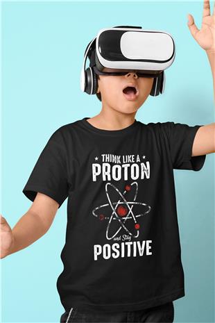 Atom Proton Baskılı Unisex Siyah Çocuk Tişörtü - Tshirt