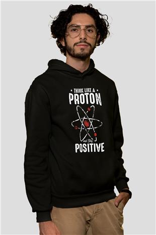 Atom Proton Baskılı Unisex Siyah Hoodie