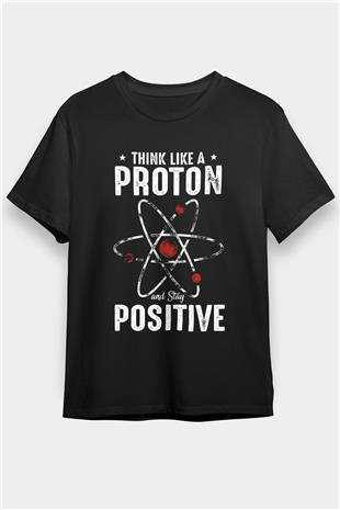 Atom Proton Baskılı Unisex Siyah Tişört - Tshirt