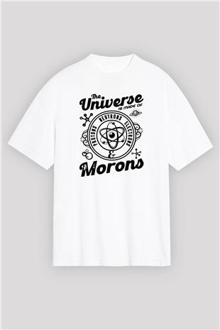 Atom Proton Nötron Eelektron Baskılı Unisex Oversize Beyaz Tişört - Tshirt