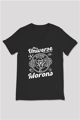 Atom Proton Nötron Eelektron Baskılı Unisex V Yaka Siyah Tİşört - Tshirt