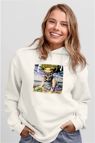 Atrophy Baskılı Unisex Beyaz Hoodie