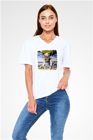Atrophy Baskılı Unisex Beyaz V Yaka Tişört