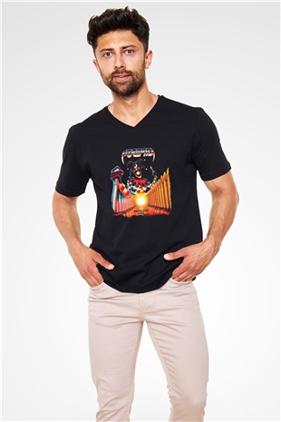 Atrophy Baskılı Unisex Siyah V Yaka Tişört