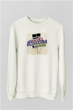 Attack Attack! Baskılı Unisex Beyaz Sweatshirt