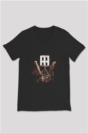Attack Attack! Baskılı Unisex Siyah V Yaka Tişört