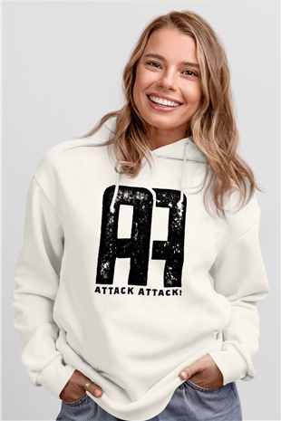 Attack Attack Beyaz Unisex Kapüşonlu Sweatshirt