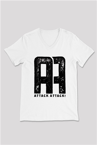 Attack Attack Beyaz Unisex V Yaka Tişört