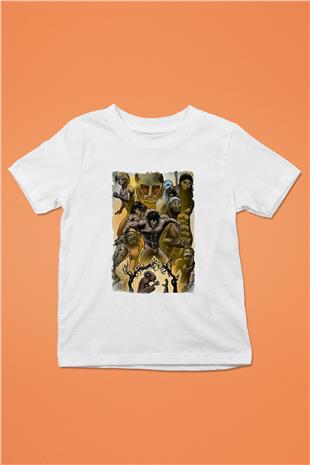 Attack On Titan Baskılı Beyaz Unisex Beyaz Çocuk Tişört - Tshirt