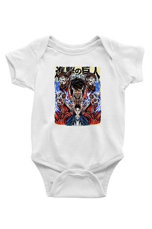 Attack On Titan Baskılı Beyaz Unisex Bebek Body - Zıbın