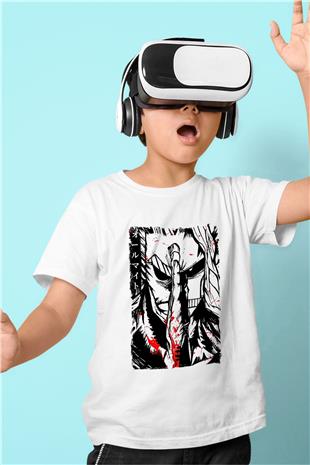 Attack On Titan Baskılı Beyaz Unisex Beyaz Çocuk Tişört - Tshirt