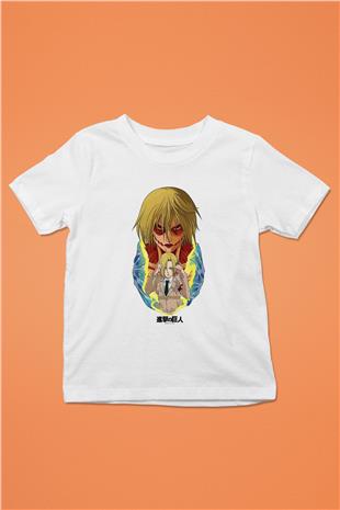 Attack On Titan Baskılı Beyaz Unisex Beyaz Çocuk Tişört - Tshirt