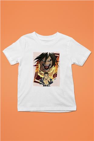 Attack On Titan Baskılı Beyaz Unisex Beyaz Çocuk Tişört - Tshirt